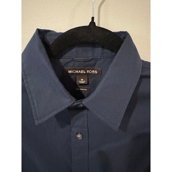 Michael Kors Men’s Navy Blue Button-Up Shirt Size M Classic Long Sleeve Shirt - Picture 2 of 5